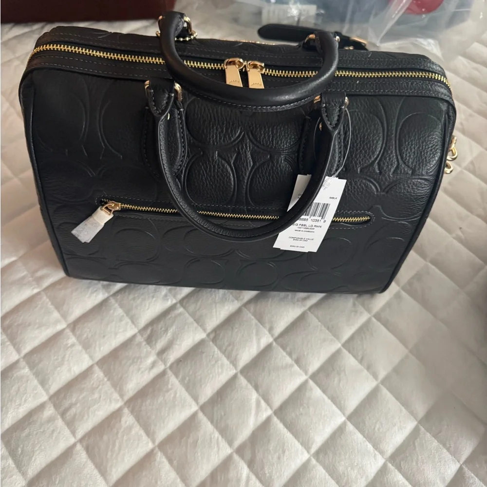 Coach Black Embossed Leather Satchel with Gold Hardware - Picture 3 of 5
